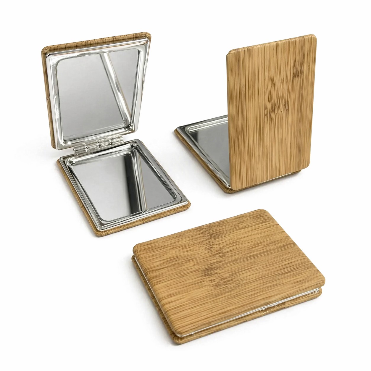 Складное зеркало квадратное, 8.5х6.5 см, цв. коричневый (дерево), MAN-141. title=