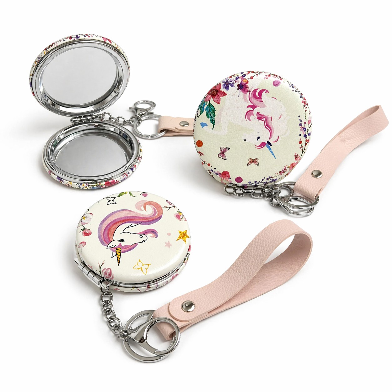 Складное круглое зеркало, 7 см, с увеличением, на брелоке, с карабином, MAN-143. title=