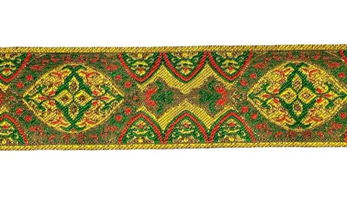 Тесьма жаккардовая ОРНАМЕНТ/ цв.желтый/ шир.50мм, 7м/ арт.MZHB-5007/ фас.1рул.