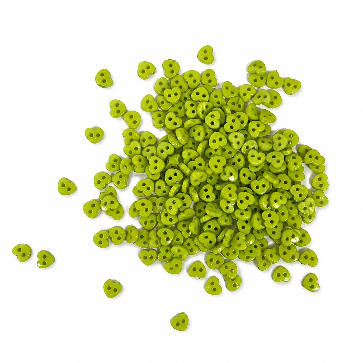 Мини-пуговицы пластиковые «Сердечки», зеленые, 7 мм. title=
