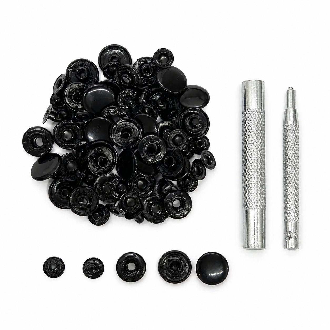 Набор для установки кнопок с пробойником и инструментом, черный, 77 предметов title=