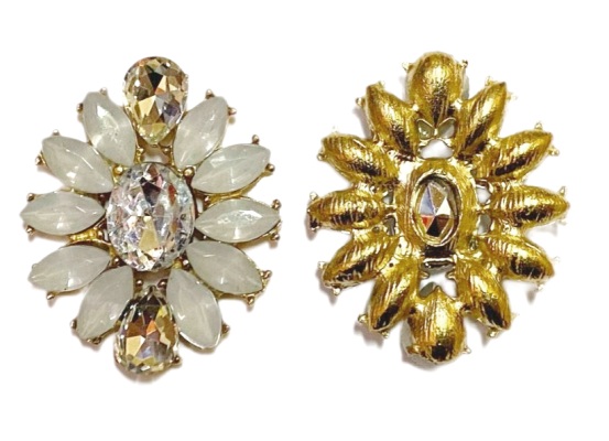 Стразы пришивные с плоским основанием, форма овальная, цв. белый PSF48, 22 х 28 мм