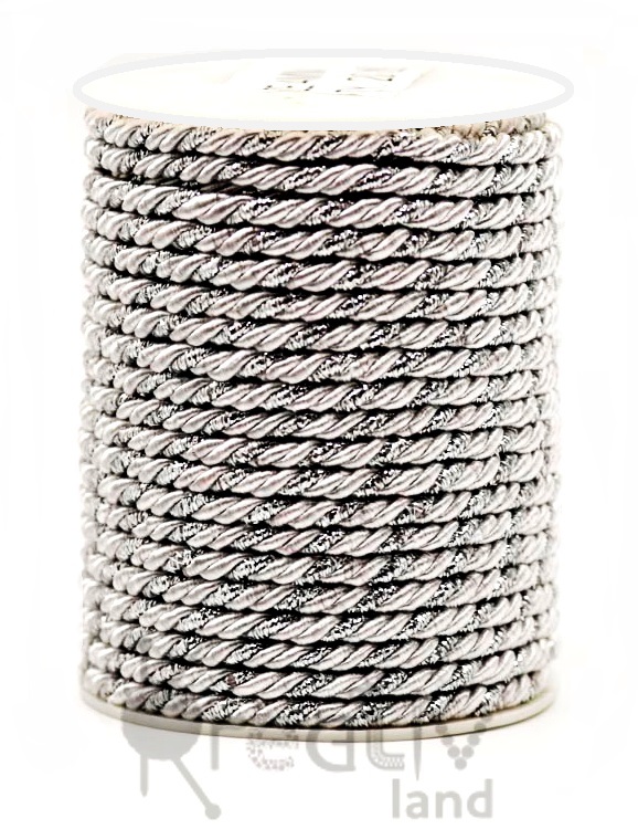 Шнур отделочный декоративный цв.серебро с серебреной нитья/ 4мм/ 20ярд./ фас.1рул
