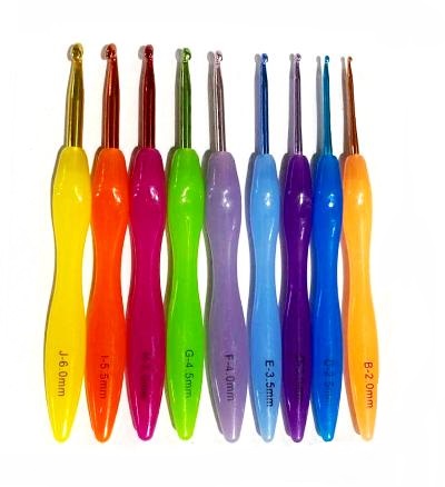 Крючки для вязания с прорезиненными ручками/ арт.SKP-13/ разноразмерные 2мм-6мм/ набор 9шт/ фас.1уп.
