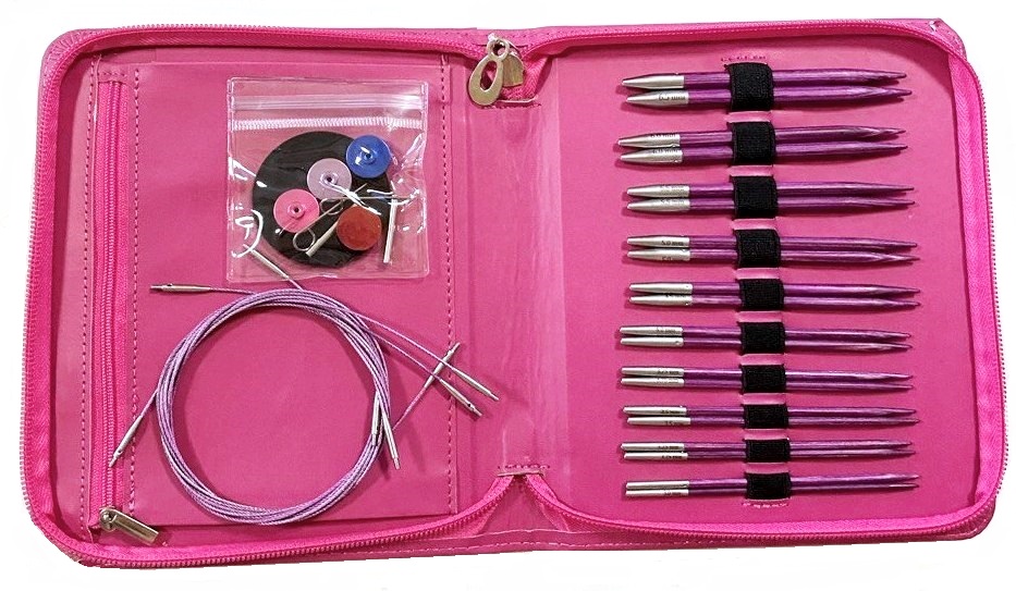 Набор съемных спиц 10 пар/ дерево+металл/ розовый кейс кожзам 17х19х2см/ фас.1уп title=