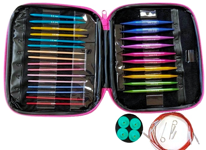 Набор съемный спиц 13 пар/ сталь/ розовый кейс кожзам 17х20х2 см/ фас.1уп title=