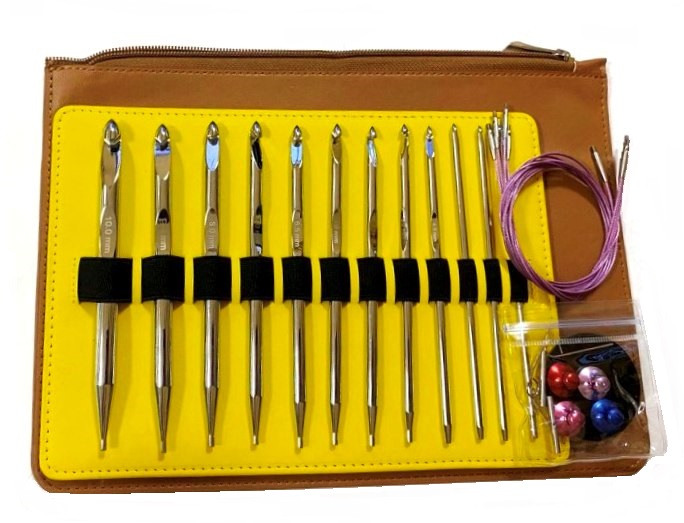 Крючки для вязания тунисские сменные/ коричневый кейс кожзам 29х27х1см/фас.1уп title=