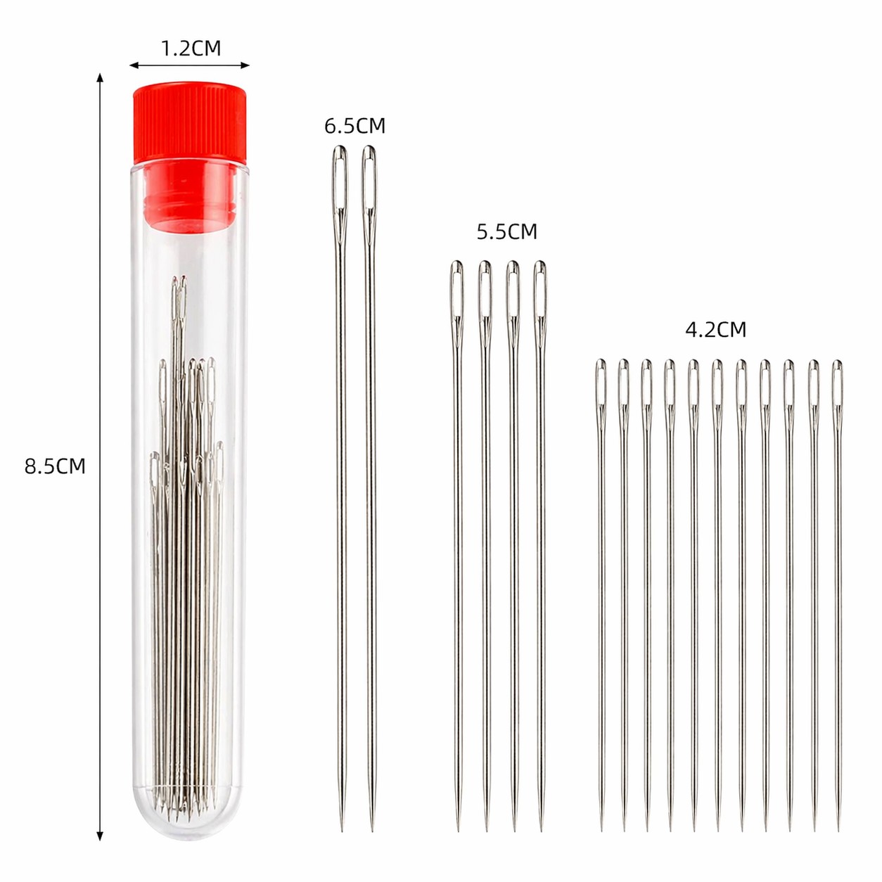 Набор швейных игл с большими ушками, 18 шт, в пластиковой колбе. title=