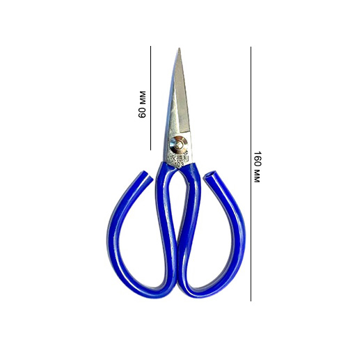 Ножницы для резки кожи и плотной ткани с синими ручками/ металл/ арт.№103/ 165мм/ фас.1шт.