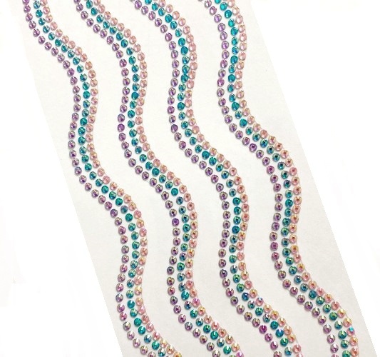 Стразы самоклеющиеся фигурные ЗМЕЙКА, цв. сиреневый,голубой,розовый перламутровый, фас. 1 листов, д.3 мм