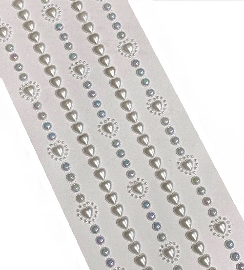 Стразы самоклеющиеся фигурные СЕРДЦЕ/ д.8мм/ цв.белый перламутровый/ фас.1лист title=