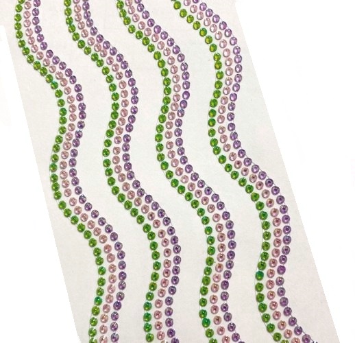Стразы самоклеющиеся фигурные ЗМЕЙКА, цв. зеленый,розовый,сиреневый перламутровый, фас. 1 листов, д.3 мм