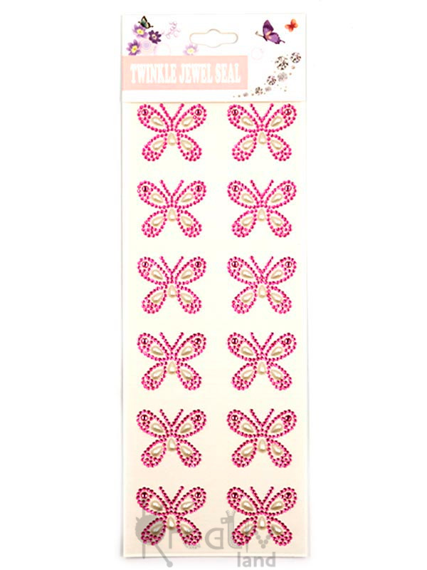 Стразы самоклеющиеся с рисунком Бабочки/ цв.розовый/ фас.1лист