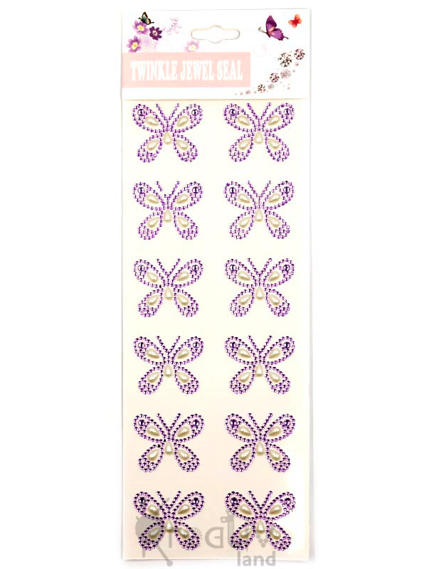 Стразы самоклеющиеся с рисунком Бабочки/ цв.фиолетовый/ фас.1лист