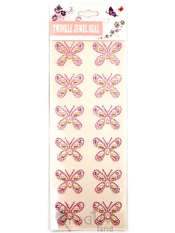 Стразы самоклеющиеся с рисунком Бабочки/ цв.бледно-розовый/ фас.1лист