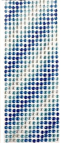 Стразы самоклеющиеся градиент/ 1полоса/ д.6мм/ цв.белый,голубой,синий,темно-синий №9/ фас.1лист