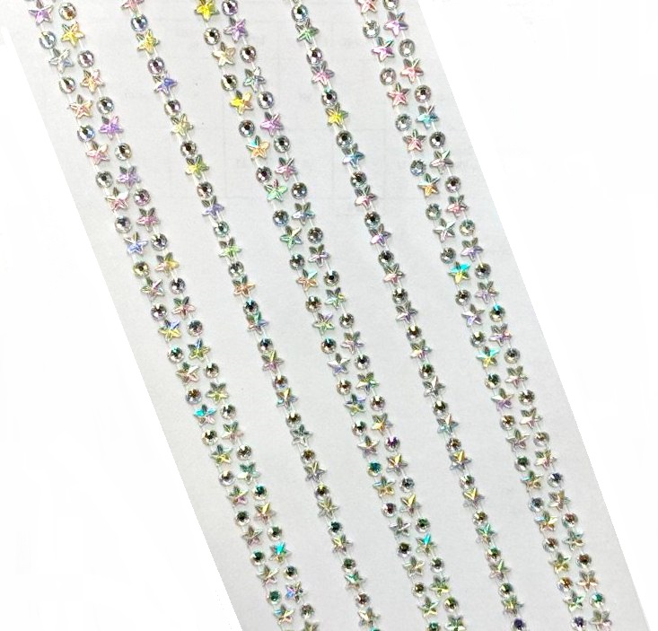 Стразы самоклеющиеся фигурные ЗВЕЗДОЧКИ/ д.5мм/ цв.серебро перламутровый/ фас.1лист title=