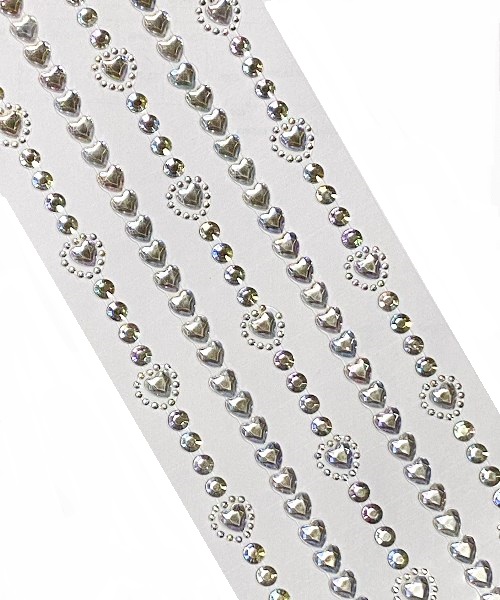 Стразы самоклеющиеся фигурные СЕРДЦЕ/ д.8мм/ цв.серебро перламутровое/ фас.1лист title=