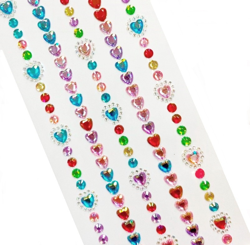 Стразы самоклеющиеся фигурные СЕРДЦЕ/ д.8мм/ цв.ассорти перламутровый/ фас.1лист title=