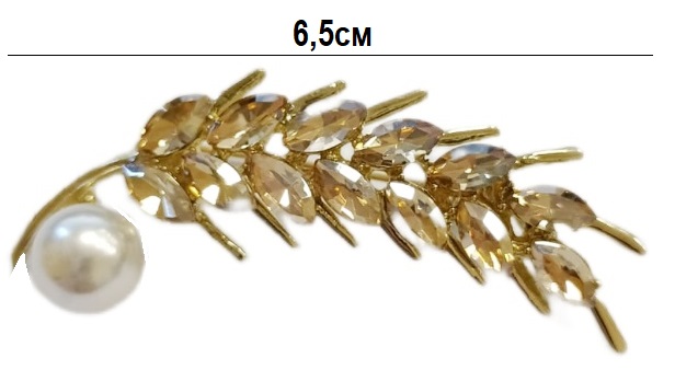 Брошь декоративная со стразами КОЛОС/ металл/ арт.SXZ-259/ фас.1шт. title=