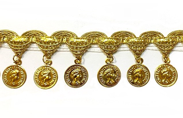 Тесьма отделочная, цв. золото, уп. 10ярд, ш.35 мм, арт. 351015-03G