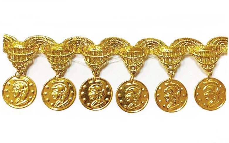 Тесьма отделочная, цв. золото, уп. 10ярд, ш.45 мм, арт. 481020-02G