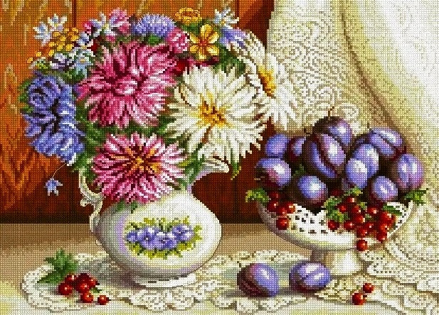 Набор для полного или частичного вышивания крестом 40 х 50, арт. 0273 НАТЮРМОРТ СО СЛИВАМИ