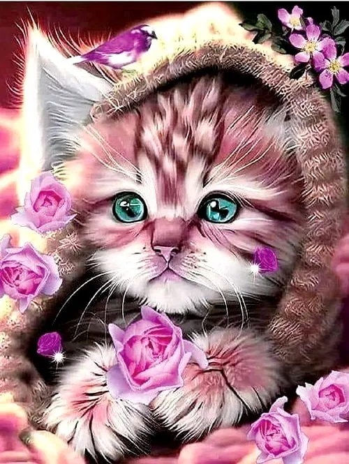 Алмазная живопись, подрамник, полная выкладка, 20 х 30 см, арт. AK2030006 КОТЕНОК