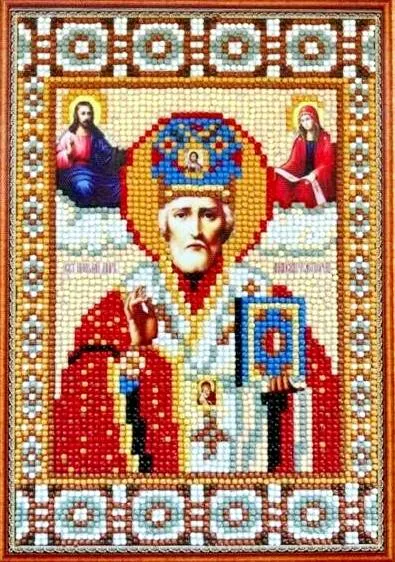 Алмазная мозаика, подрамник, частичная выкладка, 20 х 30 см, арт. Q021 Икона Николая Чудотворца