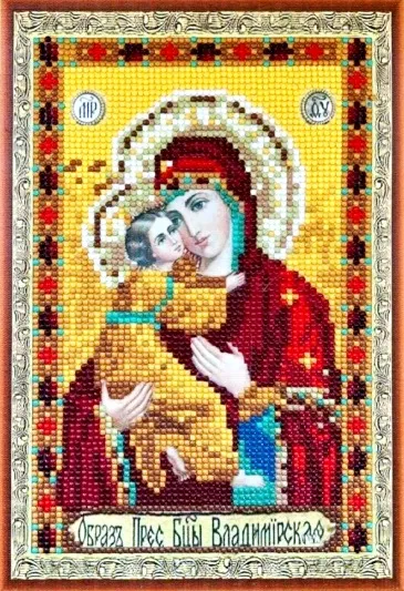 Алмазная мозаика, подрамник, частичная выкладка, 20 х 30 см, арт. Q023 Икона Владимирской Божьей Матери