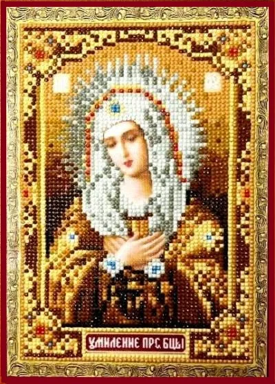 Алмазная мозаика, подрамник, частичная выкладка, 20 х 30 см, арт. Q026 Икона Умиление Божией Матери