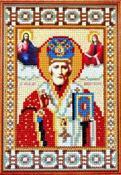 Алмазная мозаика, подрамник, частичная выкладка, 30 х 40 см, арт. Х198 Икона Николая Чудотворца