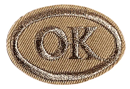 Аппликация термоклеевая комплект эмблем ОК, цв. коричневый, фас. 100 шт, 5 х 3,5 см, арт. 8219