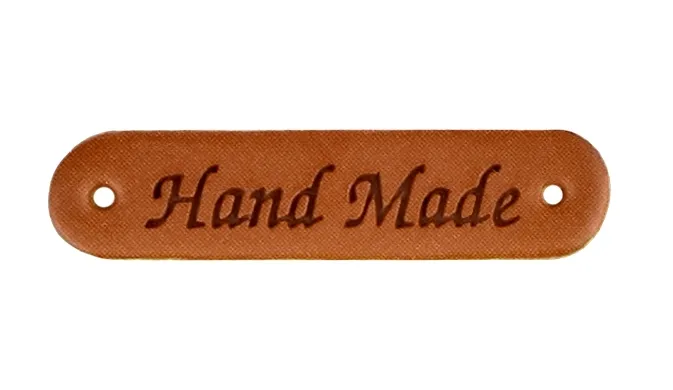 Лейбл пришивной HAND MADE, цв. коричневый, фас. 10 шт, 35 х 8 мм, арт. 129