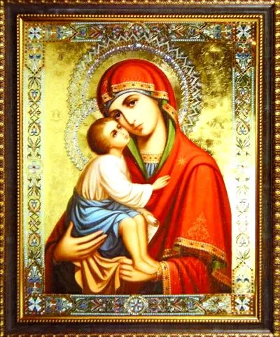 Алмазная мозаика, подрамник, частичная выкладка, круглые блестящие стразы, 27 х 33 см, арт. AS70476 ИКОНА БОЖИЕЙ МАТЕРИ