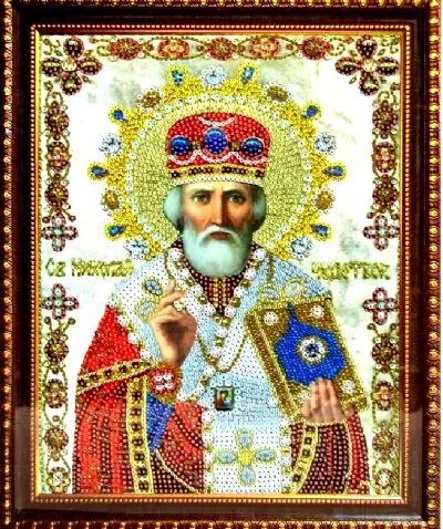 Алмазная мозаика, подрамник, частичная выкладка, круглые блестящие стразы, 27 х 33 см, арт. AS71199 НИКОЛАЙ ЧУДОТВОРЕЦ