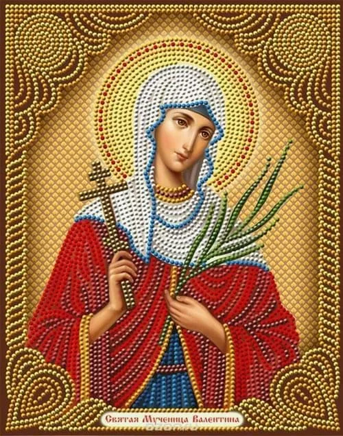 Алмазная мозаика, подрамник, частичная выкладка, круглые блестящие стразы, 27 х 33 см, арт. AS72593 СВЯТАЯ ВАЛЕНТИНА