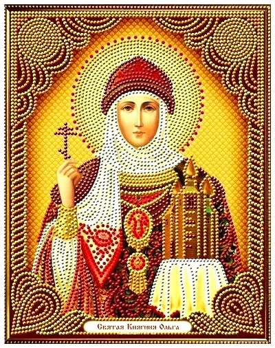 Алмазная мозаика, подрамник, частичная выкладка, круглые блестящие стразы, 27 х 33 см, арт. AS72594 СВЯТАЯ ОЛЬГА
