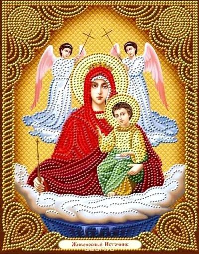 Алмазная мозаика, подрамник, частичная выкладка, круглые блестящие стразы, 27 х 33 см, арт. AS72596 ЖИВОНОСНЫЙ ИСТОЧНИК