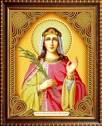 Алмазная мозаика, подрамник, частичная выкладка, круглые блестящие стразы, 27 х 33 см, арт. AS72598 СВЯТАЯ ЕКАТЕРИНА