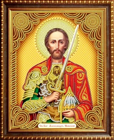 Алмазная мозаика, подрамник, частичная выкладка, круглые блестящие стразы, 27 х 33 см, арт. AS72601 СВЯТОЙ АЛЕКСАНДР НЕВСКИЙ