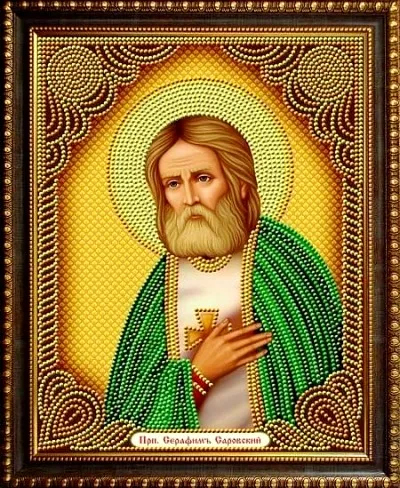 Алмазная мозаика, подрамник, частичная выкладка, круглые блестящие стразы, 27 х 33 см, арт. AS72608 СЕРАФИМ САРОВСКИЙ