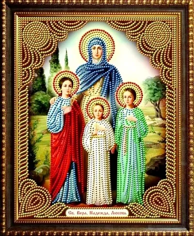 Алмазная мозаика, подрамник, частичная выкладка, круглые блестящие стразы, 27 х 33 см, арт. AS72611 СВЯТЫЕ ВЕРА, НАДЕЖДА, ЛЮБОВЬ