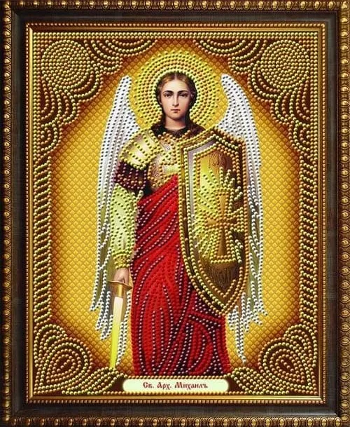 Алмазная мозаика, подрамник, частичная выкладка, круглые блестящие стразы, 27 х 33 см, арт. AS72612 СВЯТОЙ МИХАИЛ