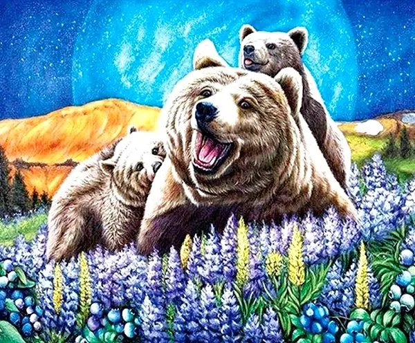 Алмазная мозаика, подрамник, полная выкладка, круглые стразы, 30 х 30 см, арт. GLC51462 МЕДВЕДИ