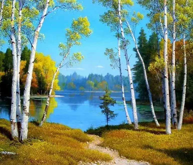 Алмазная мозаика, подрамник, полная выкладка, круглые стразы, 30 х 30 см, арт. GLC51541 Березовая роща