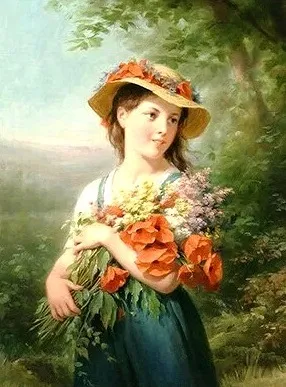 Алмазная мозаика, подрамник, полная выкладка, 40 х 50 см, арт. HA4099 ДЕВУШКА С БУКЕТОМ