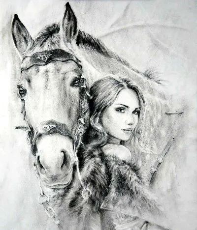 Алмазная мозаика, подрамник, полная выкладка, 50 х 65 см, арт. HA50076 ДЕВУШКА С ЛОШАДЬЮ
