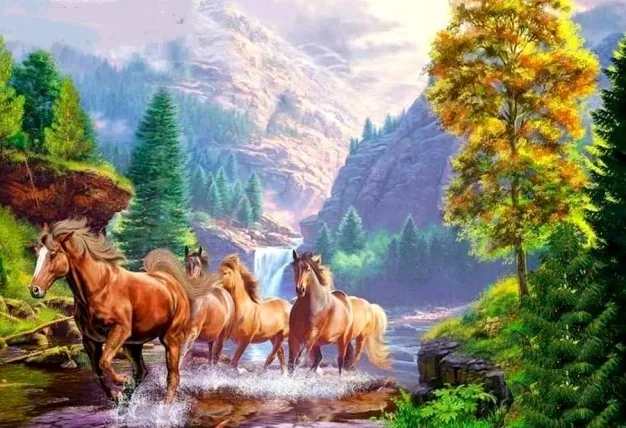 Алмазная мозаика, подрамник, полная выкладка, 20 х 30 см, арт. JS21078 ЛОШАДИ