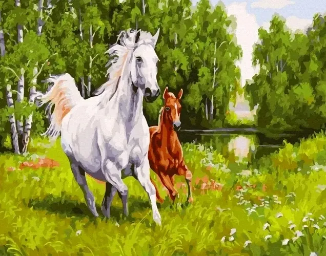 Алмазная мозаика, подрамник, полная выкладка, 20 х 30 см, арт. JS27393 КОНИ